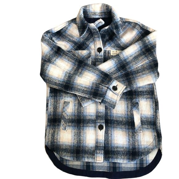 Urban Outfitters Blue White Plaid Shacket Boxy Oversized Wool Jacket Sz Small - Picture 9 of 15